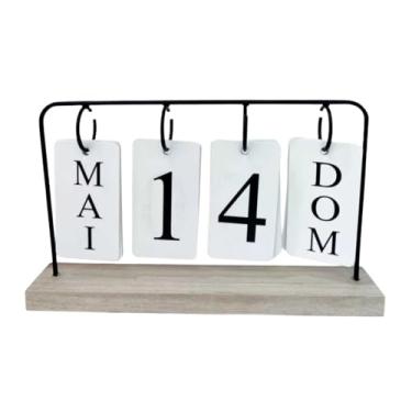 Imagem de Calendário de Madeira para Mesa – Plaquinhas Ajustáveis, Ideal para Escritórios e Home Office (Preto)