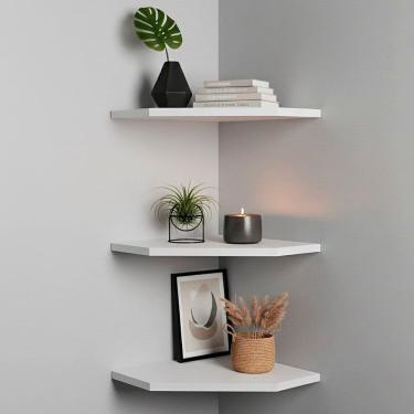 Imagem de Kit 3 Prateleiras de Canto para Quarto Branco