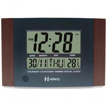 Imagem de Relógio De Parede Ou Mesa Digital Lcd Calendário Termômetro Madeira Escura Herweg 6438 único