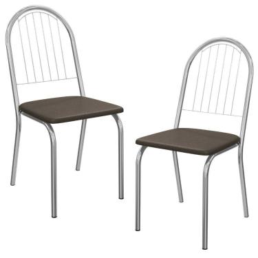 Imagem de Kit 2 Cadeiras Cromada Sala Jantar 2C077CR Corino Kappesberg Marrom