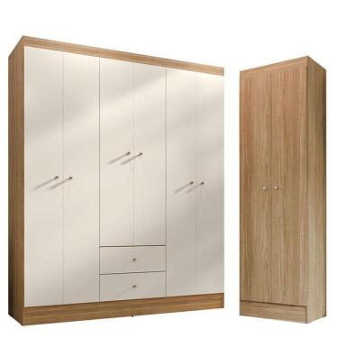 Imagem de Guarda Roupa Casal Versa 6 Portas Freijó Off White Fosco Com Armário Multiuso Aura Freijó Fosco - Kits Paraná
