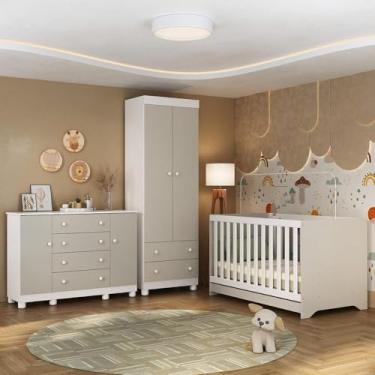Imagem de Quarto de Bebê Completo com Berço Americano 3 em 1 Allegra Multimóveis Mp4594 Branco/off White