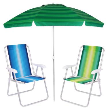 Imagem de Kit Praia 2 Cadeiras Alta Guarda Sol Alumínio Articulado 2 Metros Sombreiro Praia Piscina - Mor