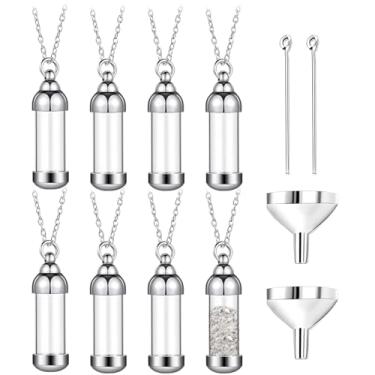 Imagem de 8 peças de colares de urna memorial para cinzas, pingentes cilíndricos de vidro e metal, joias de lembrança abertas para animais de estimação e entes queridos