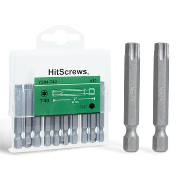 Imagem de HitScrews Pontas Torx magnéticas T40 de 5 cm, pontas de chave de fenda S2 Steel Star, haste sextavada de 1/10.2 cm, pontas de precisão CNC, pacote com 10 em caixa de armazenamento deslizante