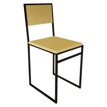 Imagem de Cadeira De Jantar Industrial Assento Estofado Veludo Bege Isa - Bege