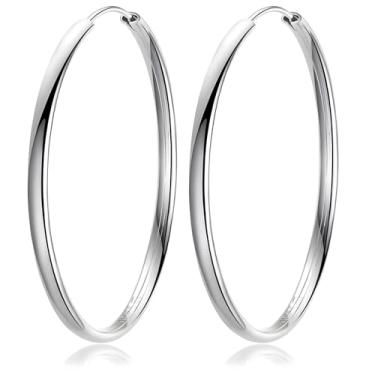 Imagem de Brincos de argola de prata esterlina 925, aros redondos clássicos de 30 mm para mulheres, leves e polidos, brincos hipoalergênicos para uso diário