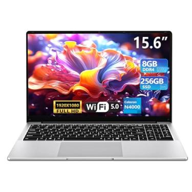 Imagem de Laptop para jogos, laptops tradicionais de 15,6 polegadas N4000, laptop com 8 GB de RAM, SSD de 256 GB, Netbook WiFi 5 Mini-HDMI abertura de ângulo 180 BT5.0, USB3.0, laptop fino e leve para