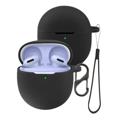 Imagem de Capa para fones de ouvido Google Pixel Buds 2a 2025, capa protetora de silicone macio FJIASTB com mosquetão e cordão, à prova de choque (preto)