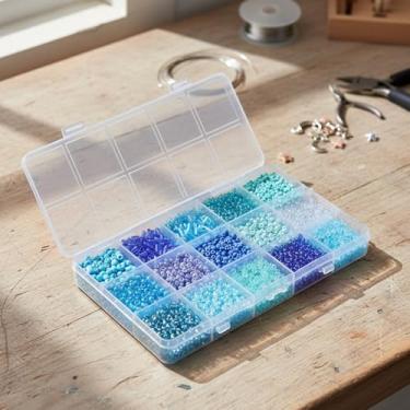 Imagem de Kit de contas de sementes de vidro - contas de sementes de artesanato de cores mistas, contas de tubo pequeno para fazer joias, pulseira faça você mesmo, vários tamanhos, 15 compartimentos