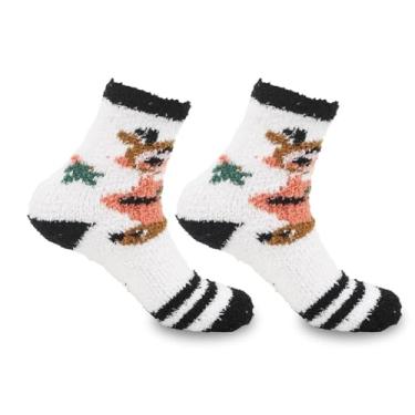 Imagem de Meias felpudas de Natal para mulheres, quentes, aconchegantes, de lã, macias, para dormir, presentes de Natal, Branco - Natal infantil, tamanho �nico