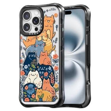 Imagem de Rosarnnah Capa para iPhone 16 Pro Max fofa - compatível com Magsafe - Capa de telefone à prova de choque com proteção contra quedas de grau militar de 6 m - Design engraçado de festa de gatos (6,5 cm