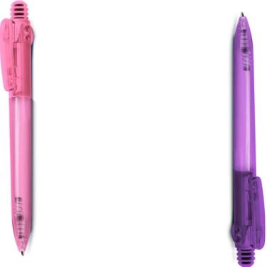 Imagem de Caneta Esferográfica Retrátil, Plástico Translúcido com Grip, Escrita Azul, Kit com 2 Unidades (Rosa e Transparente)