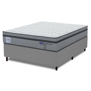 Imagem de Cama Box King Probel Molas Ensacadas Euro In 193x203x68cm Guarda Costas Stone Branco/Cinza