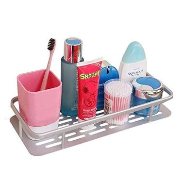 Imagem de Prateleira de banheiro montada na parede, suporte de chuveiro, prateleiras de banheiro de instalação sem rastros e rack de chuveiro com cabide de toalha de plástico, prateleira de cozinha, suporte de