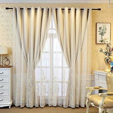 Imagem de Cortina blackout de camada dupla com sobreposição de tule, voile blecaute branco bordado em camadas sólido drapeado painel de sanefa, sala de estar, quarto de menina, isolamento de poupança de energia