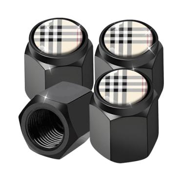 Imagem de 4 peças de tampas universais de haste de válvula de pneu de alumínio, poeira durável e corrosão, capas à prova de prova para carros, caminhões, bicicletas, motocicletas (xadrez bege)