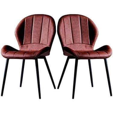 Imagem de Cadeira de jantar, cozinha, sala de jantar, móveis, cadeiras de jantar de couro retrô com pés de metal e encosto assento de couro PU adequado para cozinha, sala de jantar e sala de estar (cor: E