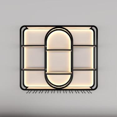 Imagem de Prateleiras de bar de metal para vinho montadas na parede para prateleira de exibição de garrafas de licor, prateleiras de bar flutuantes com luz LED, suporte de cálice suspenso, para cozinha, sala de