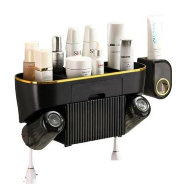 Imagem de LXPYMXDP Organizador de banheiro, escova de dentes montada na parede, escova de dentes elétrica com dispensador automático de pasta de dente e organizador de tecidos/preto