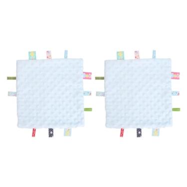 Imagem de Cobertor de segurança com etiquetas para bebês, cobertor macio de algodão puro 3D para desenvolvimento sensorial, cobertor confortável com etiquetas coloridas para recém-nascidos, (Azul)