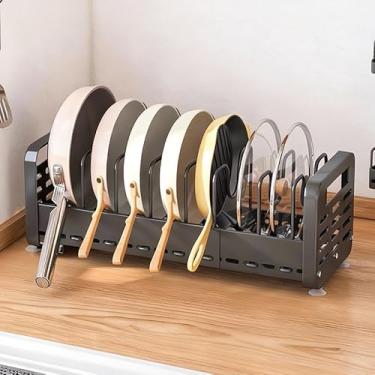 Imagem de Pots e panelas Organizador Rack para armário e bancada, 10 + tampas de pote, utensílios de assar e utensílios de cozinha Organizador Rack Holder com 10 compartimentos ajustáveis (preto)