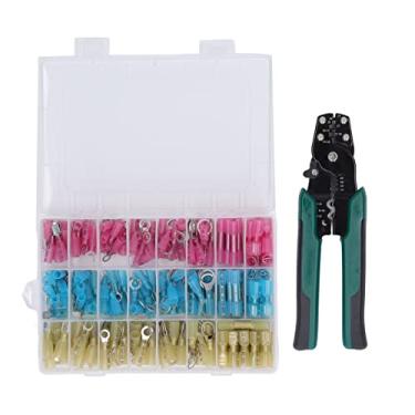 Imagem de Kit de ferramentas de crimpagem de virola Conectores de fio elétrico isolados Crimpador de catraca autoajustável para AWG 22–10 com 200 conectores de extremidade termorretráteis