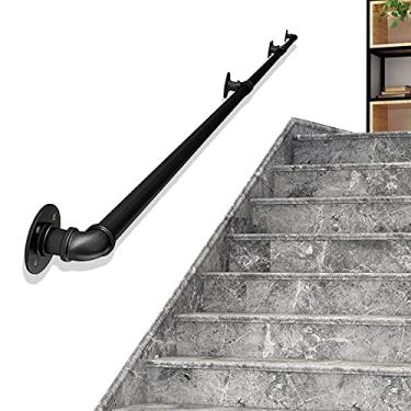 Imagem de Corrimãos de escada (1 pés-6 m). Corrimão de montagem na parede, trilhos de escada de ferro forjado industrial rústico, trilho de mão para varanda interna e externa (tamanho: 3,7 m)