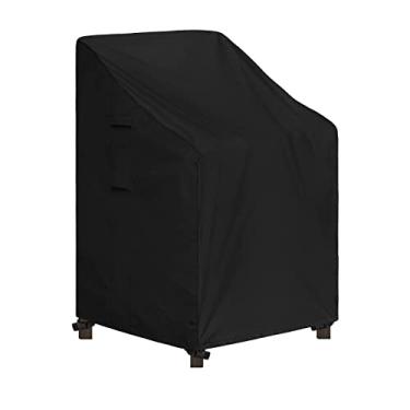 Imagem de Easy-Going Capa de cadeira de pátio empilhável resistente a UV capa de cadeira ao ar livre à prova d'água gramado capas de móveis de pátio serve para 4-6 cadeiras de jantar empilháveis (1 pacote - 28Lx36Dx47H polegadas, preto)