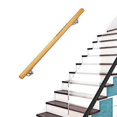 Imagem de Corrimãos de escada antiderrapantes de madeira maciça de madeira natural, uso doméstico contra a parede, grades internas do sótão para idosos, hastes de suporte de corredor (tamanho: 900 cm)