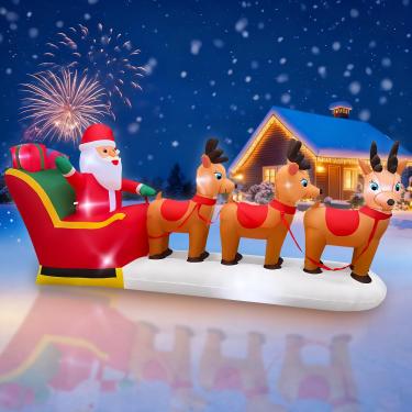 Imagem de SeASONBLOW 1,8 m LED Inflável Rena Puxar o Trenó Leve o Papai Noel Decoração de Natal para Quintal Gramado Jardim Casa Festa Interior Exterior