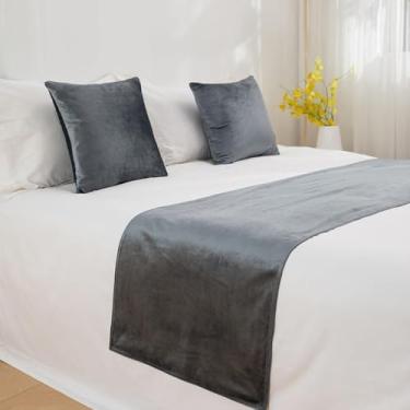 Imagem de Cachecol para cama de hotel, moderno, luxuoso, veludo, colcha, macio, cor sólida, protetor de cama, toalha de cama elegante para cama de solteiro queen size - cinza escuro||50 x 210 cm para cama de
