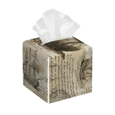 Imagem de Capa quadrada de couro para caixa de lenços à prova d'água, jornal, organizador de papel facial retrô com cinto inferior, estojo de lenços para mesa, banheiro, escritório, mesa, carro, decorativo