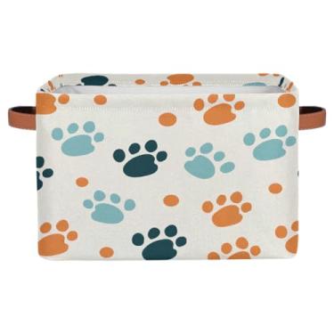 Imagem de Cestas de armazenamento pequenas com pegadas de urso, fofas com alças, caixas de armazenamento de brinquedos infantis, organizador de cubo de tecido dobrável para berçário, sala de estar, quarto