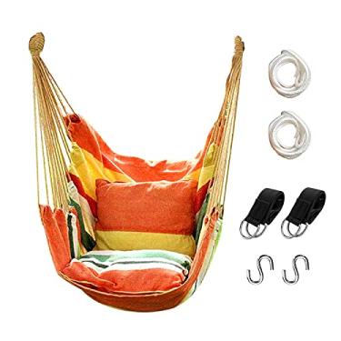 Imagem de Hommtina Cadeira de rede, balanço de corda para pendurar, máximo de 136 kg, cadeira suspensa com bolso e durabilidade, perfeita para uso ao ar livre, casa, quarto, pátio, quintal (travesseiros não