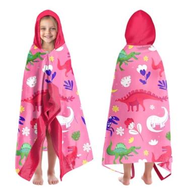 Imagem de CZZDERAM Toalhas de praia com capuz de dinossauro para crianças de 4 a 8 anos, toalhas de banho com capuz para crianças adolescentes 76 x 127 cm, toalha rosa de secagem rápida, perfeita para praia