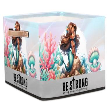 Imagem de hongjinglin Cestos dobráveis para armazenamento de cubos, sereia, africano, fofo, dobrável, brinquedo infantil com alças, organizador de tecido, cesto organizador para berçário, sala de estar, quarto