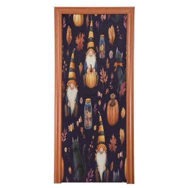 Imagem de Blueangle Capa de porta de potes de doces de gnomos elásticos fofos - Faixa de porta frontal de tecido elástico para Halloween, decoração de festa ao ar livre em casa (625)