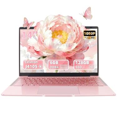 Imagem de Svikou Laptop ouro rosa de 14 polegadas, Win 11 Pro (pré-instalado), processador Intel Quad-Core J4105, tela IPS FHD, 6 GB de RAM, SSD de 128 GB, notebook ultraleve para viagens, aulas online