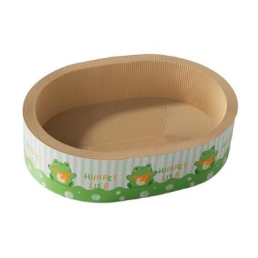 Imagem de IEUDNS Cama arranhadora para gatos, tigela arranhadora para gatos, espreguiçadeira, proteção para móveis, papel ondulado, almofada confortável, Verde