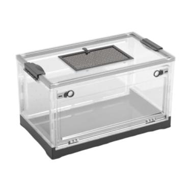 Imagem de FJMQHU Terrário Transparente Dobrável para Criação de Répteis, Painel Superior de Malha Leve para Lagartixas, Tartarugas, Habitat para Animais de Estimação D, Preto L