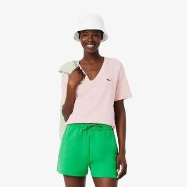 Imagem de Camiseta Lacoste de Algodão com Gola V e Caimento Relaxado Feminina-Feminino