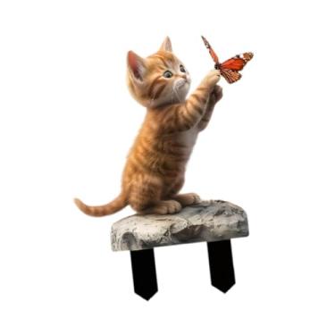 Imagem de IEUDNS Placa decorativa em acrílico com desenho de gato para jardim, coleção de obras de arte, placa plana 2D em acrílico para uso externo em jardins, pátios