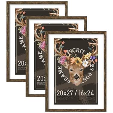 Imagem de Picrit Moldura de 50 x 69 cm, pacote com 3, moldura marrom para quebra-cabeça, pôster 40 x 61 com tapete ou 51 x 68 cm sem tapete para montagem na parede horizontal ou vertical