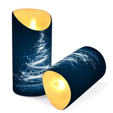 Imagem de Blueangle Pacote com 2 velas de árvore de Natal brancas brilhantes sem chama com controle remoto e temporizador, velas LED cintilantes (7,6 cm x 9,9 cm) para decoração de casa, casamento, acampamento