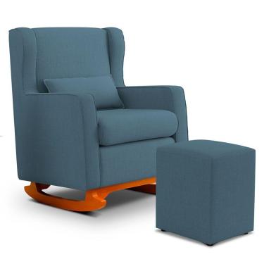 Imagem de Poltrona De Amamentação E Descanso Zoe Com Base Balanço E Puff Linho Denim - Desk Design