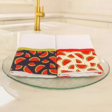 Imagem de Pano de Prato em Algodão com Detalhes de Melancias, 68x45 cm, Kit com 2 Unidades, Artesanal do Ceará