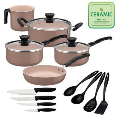 Imagem de Jogo de Panelas com Utensílios e Facas Tramontina Revestimento Cerâmic