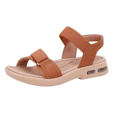 Imagem de Sandalia Feminina Anabela Baixa Conforto Leve Macia Usaflex, Tan, 37