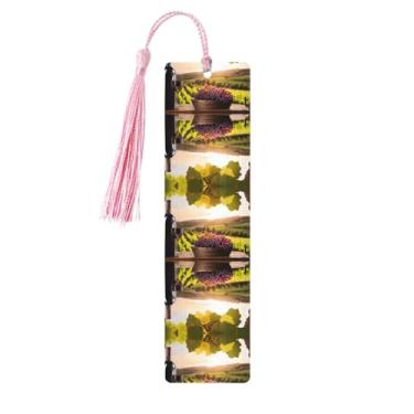 Imagem de Vinho tinto - Conjunto de 5 peças de marcadores de livro de madeira com borlas, madeira natural para livros e diários, presente para amantes de livros.